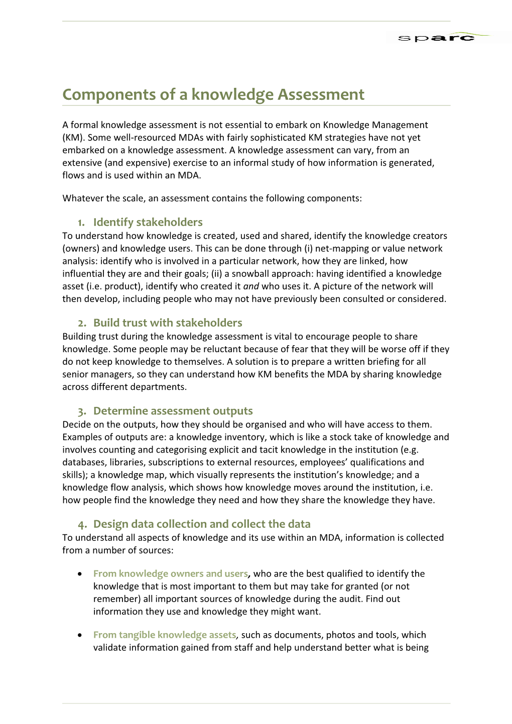 Components of a Knowledge Assessment