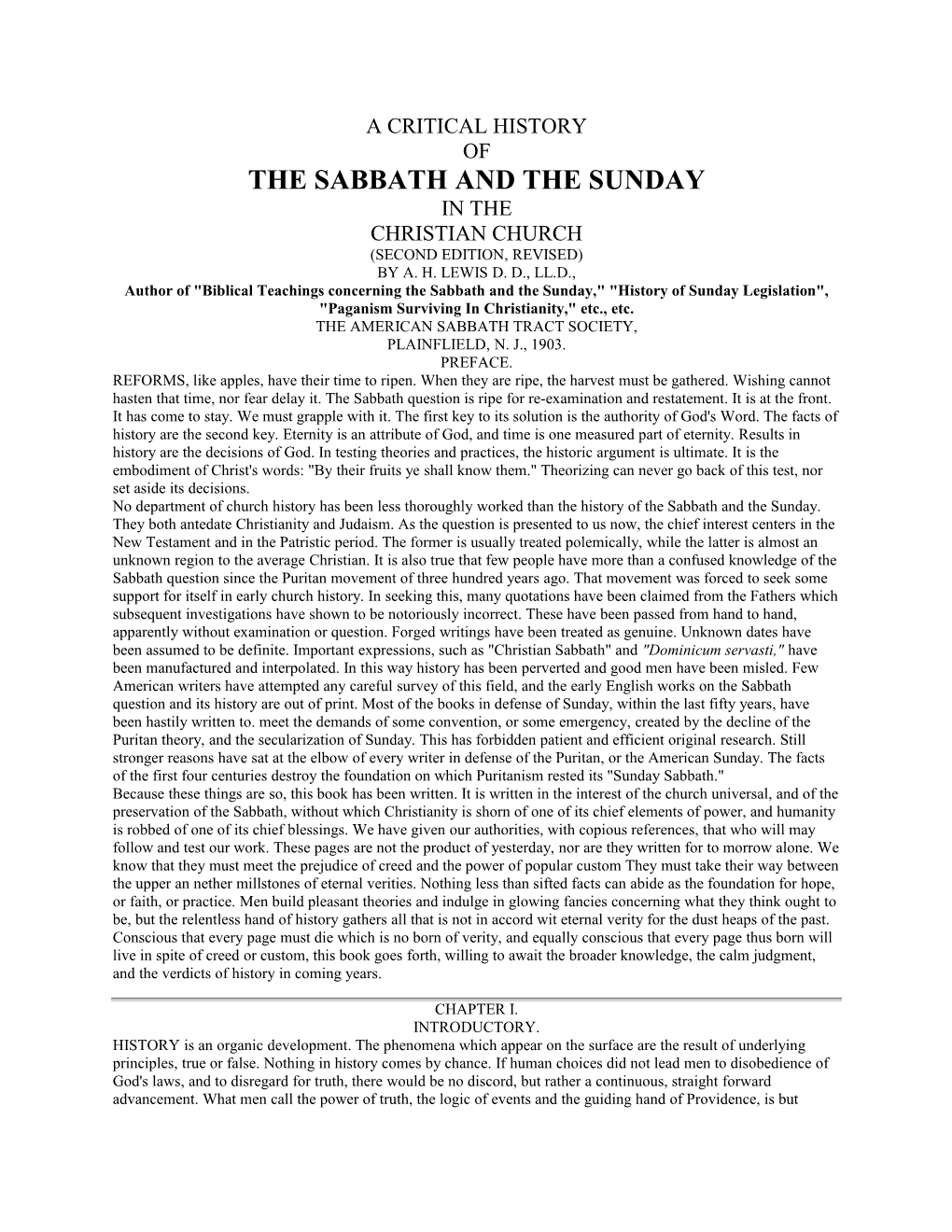 The Sabbath and the Sunday