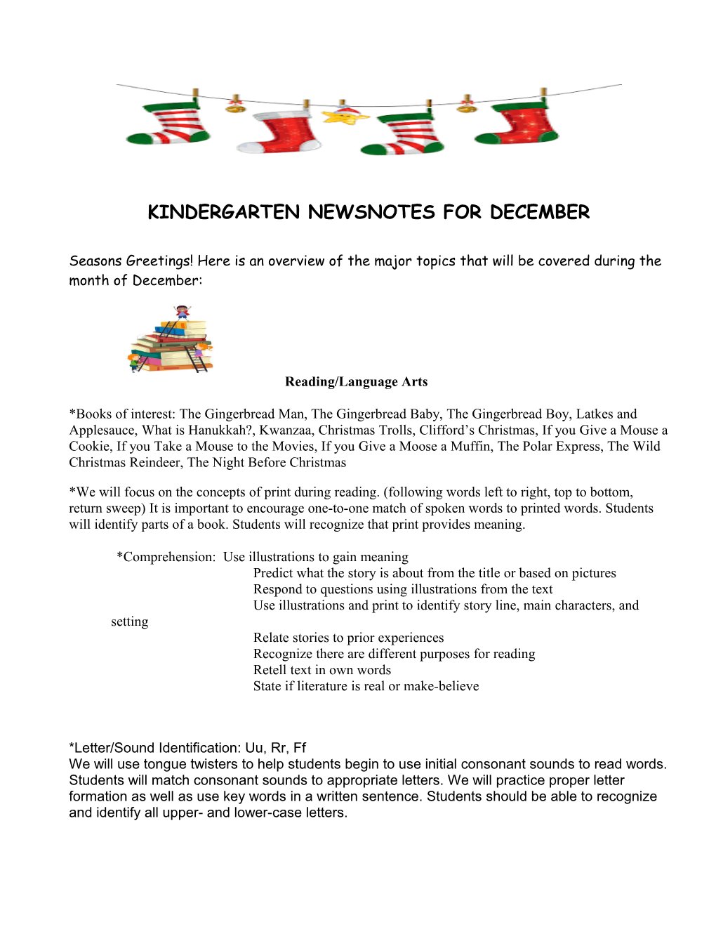Kindergarten Newsnotes for December