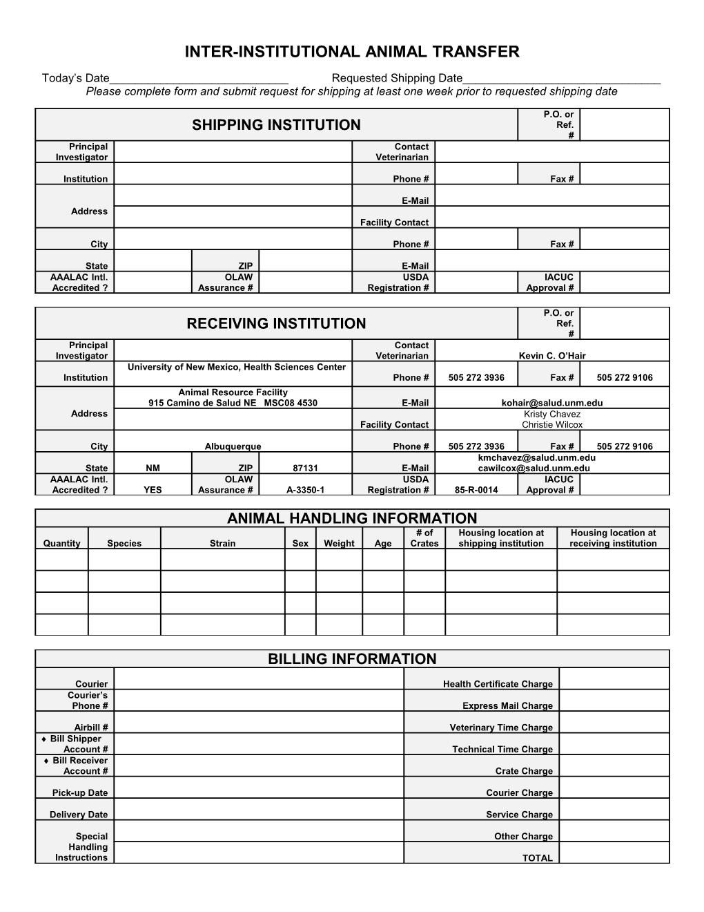 Interinstitutional Animal Transfer