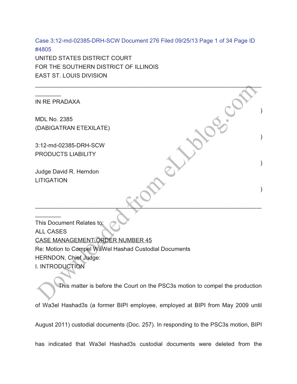 Case 3:12-Md-02385-DRH-SCW Document 276 Filed 09/25/13 Page 1 of 34 Page ID #4805