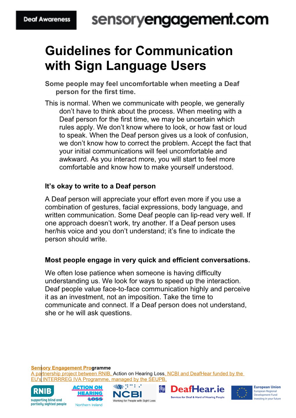 Guidelines for Communication with Sign Language Users