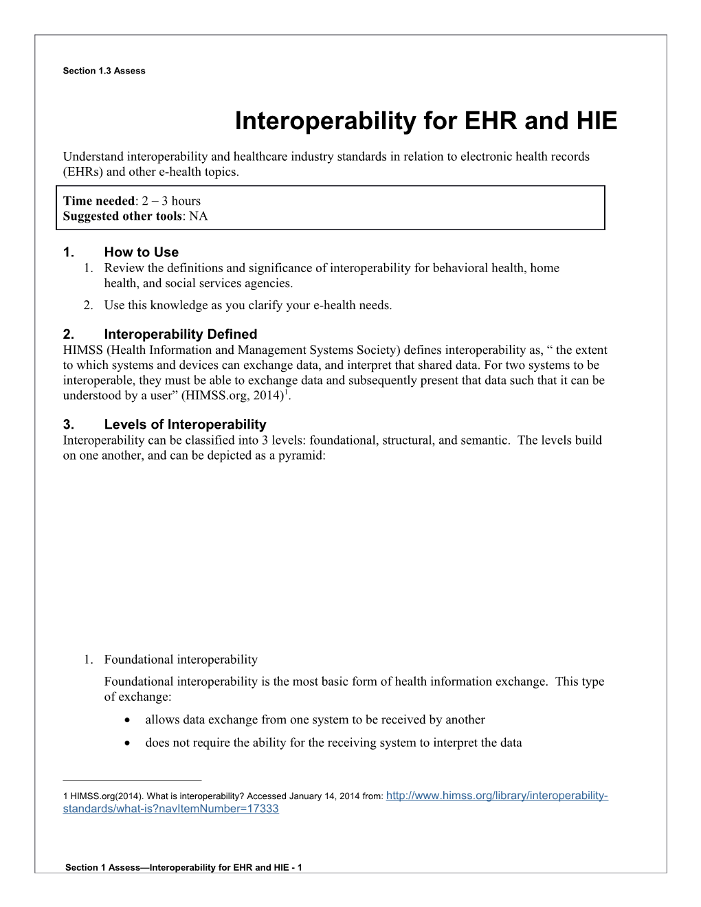 1 Interoperability for EHR and HIE