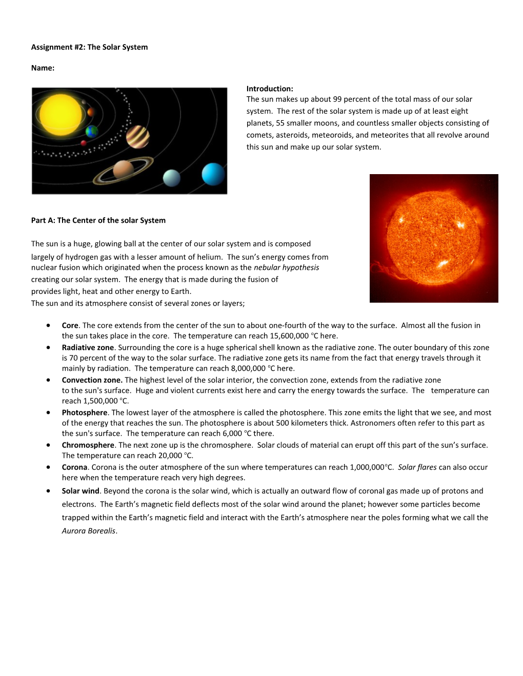 Assignment #2: the Solar System