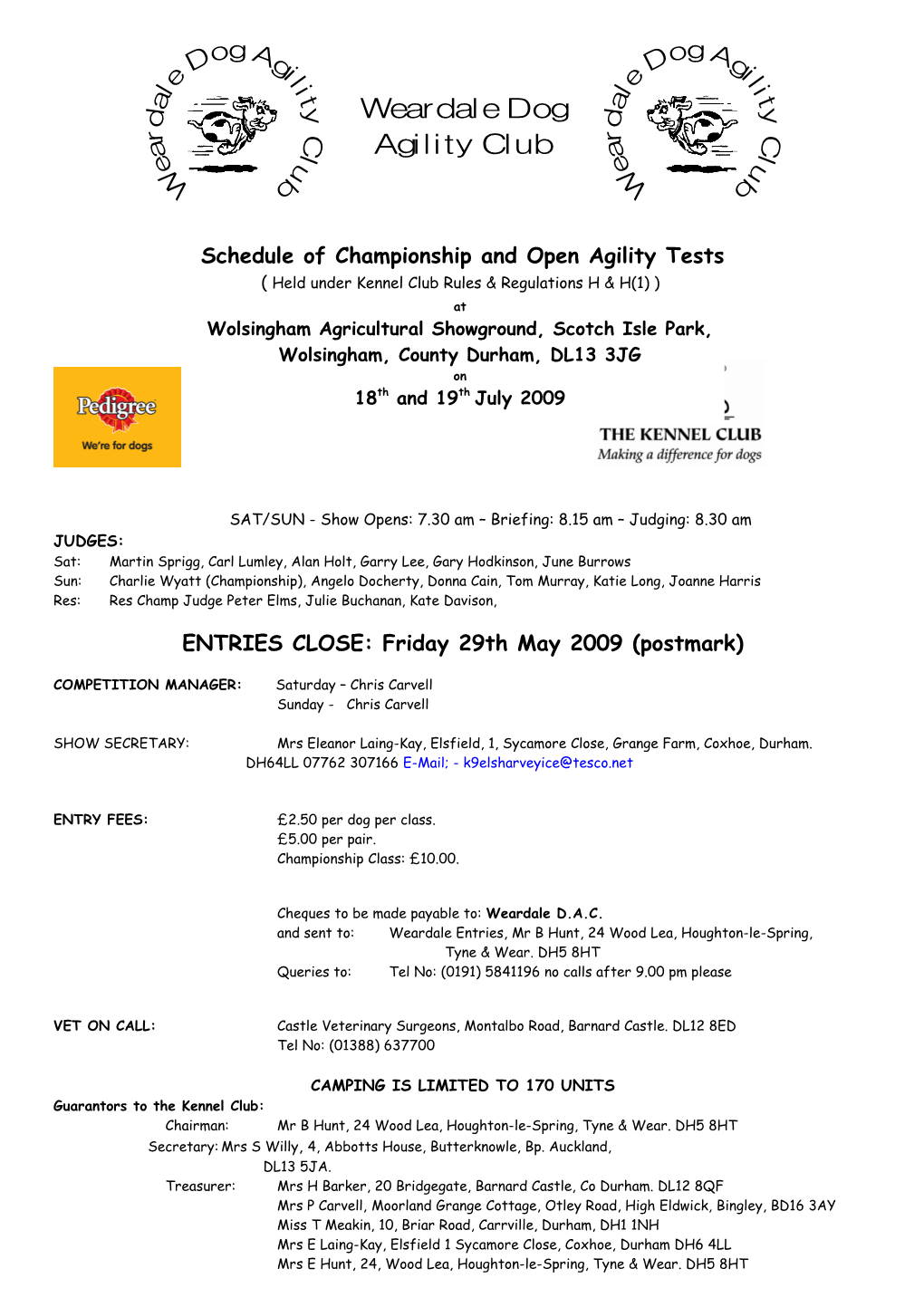 Schedule of Open Agility Test