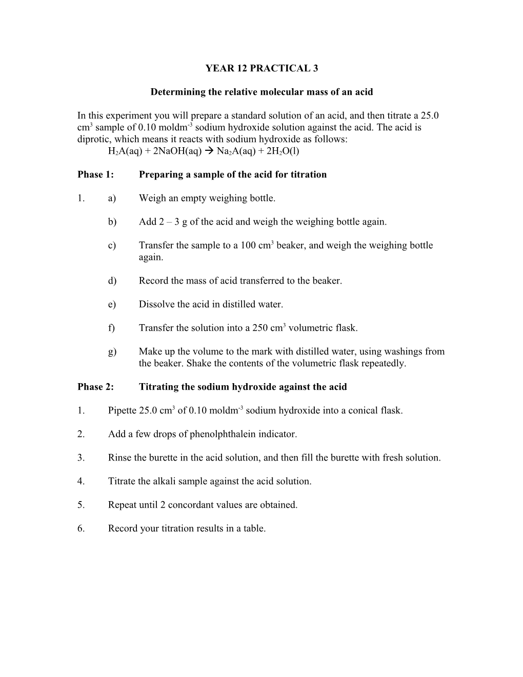 Determining the Relative Molecular Mass of an Acid