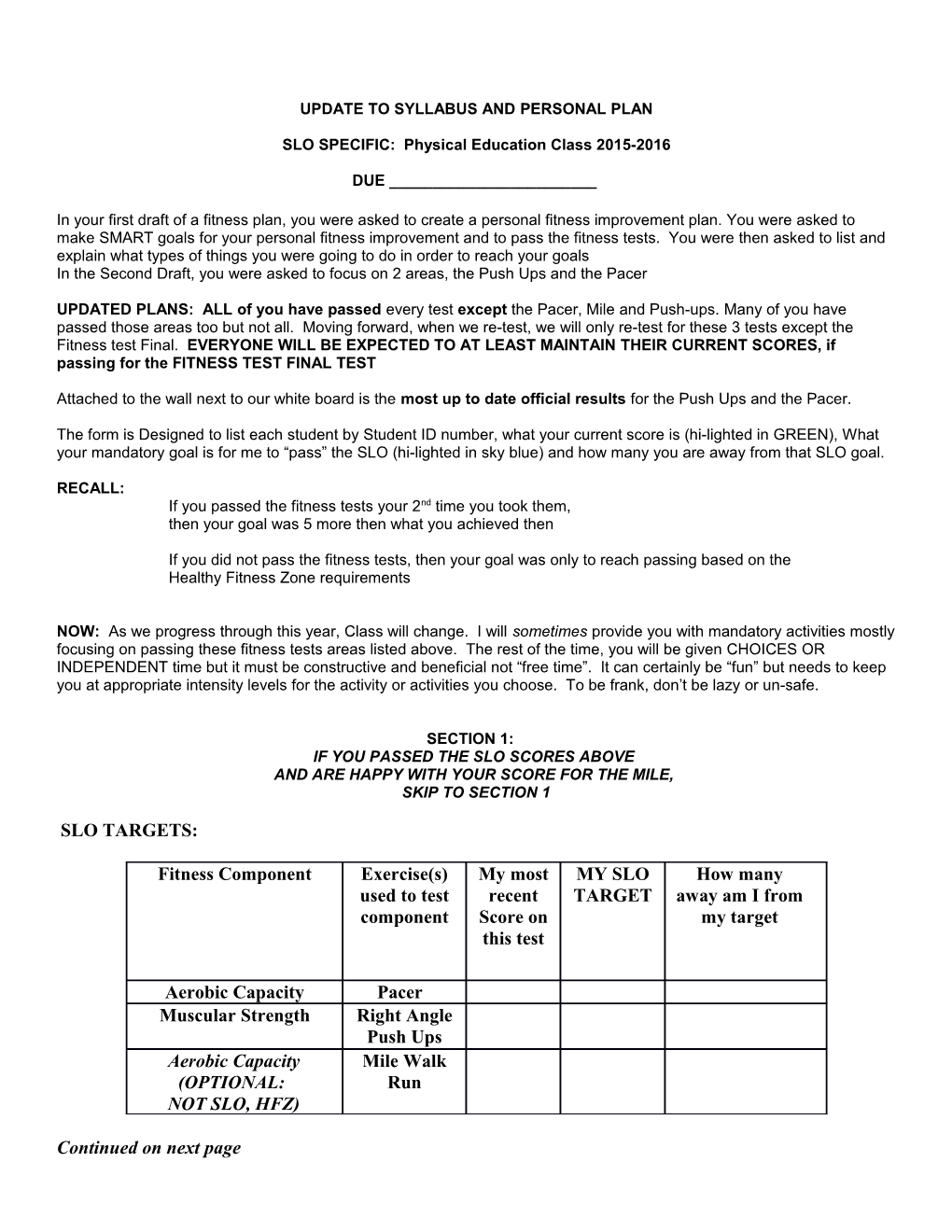 Update to Syllabus and Personal Plan