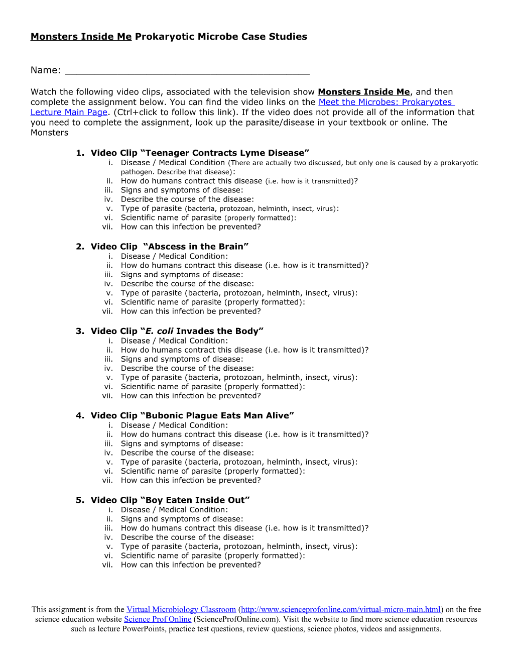 Monsters Inside Me Prokaryotic Parasite Case Study Assignment