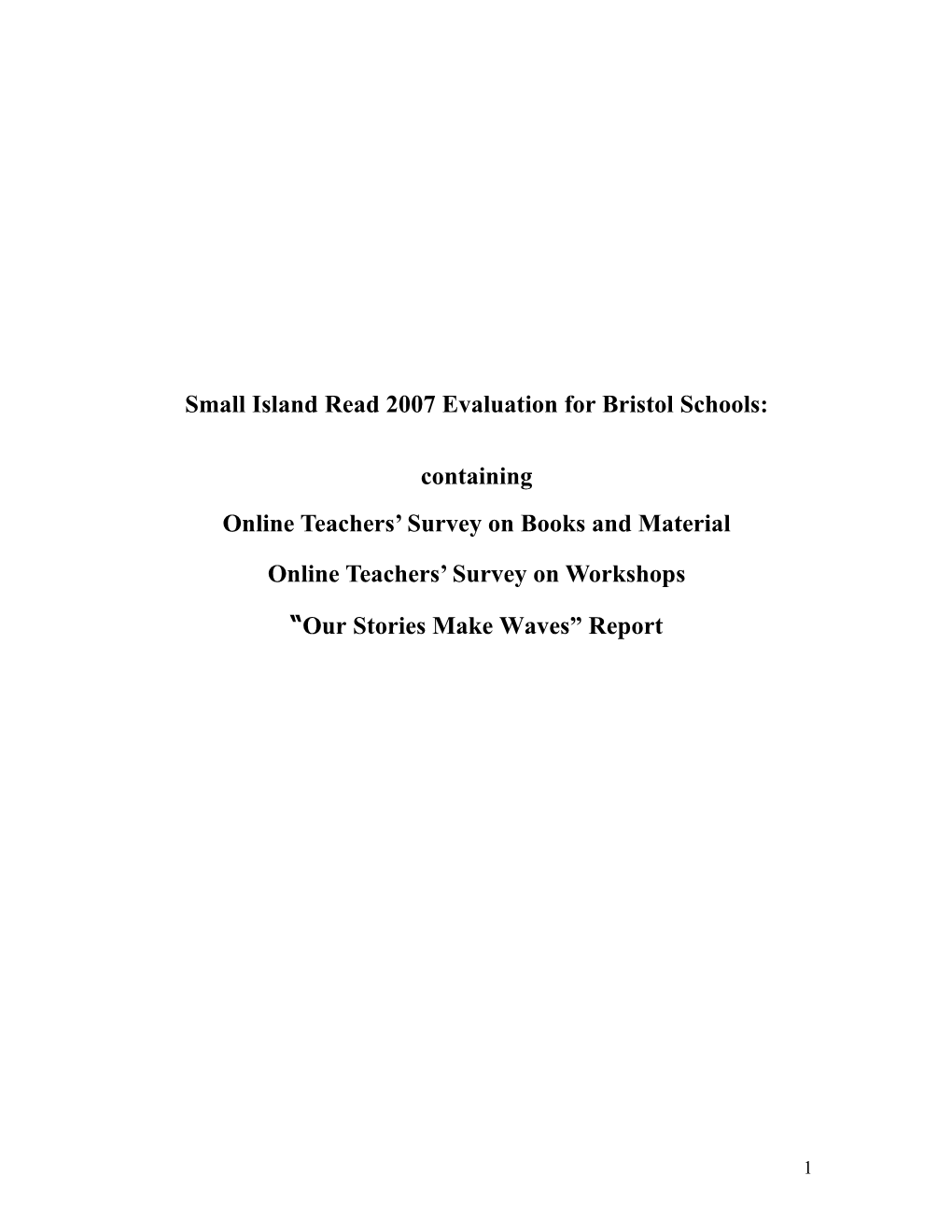 Small Island Read 2007 Evaluation for Bristol Schools