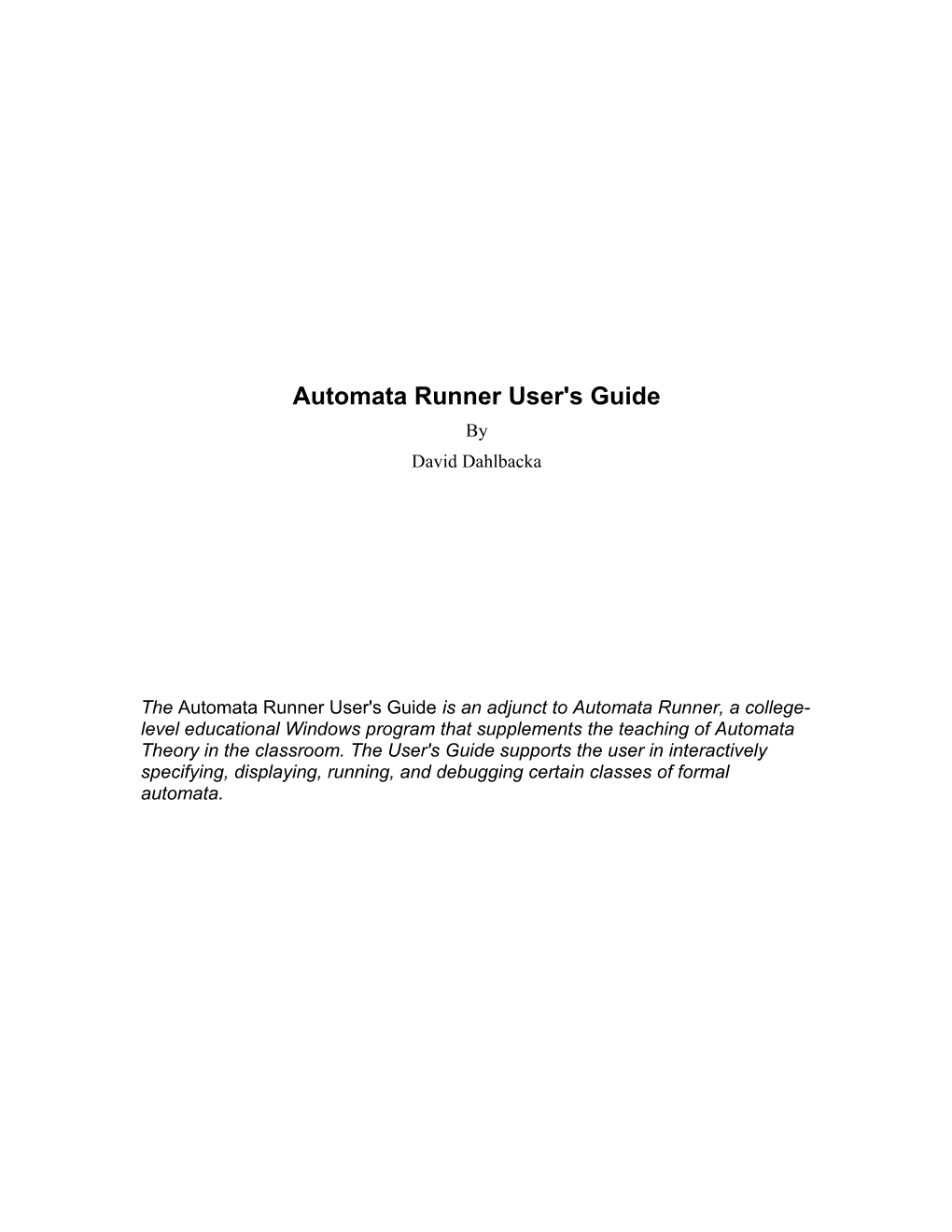 Automata Runner User's Guide