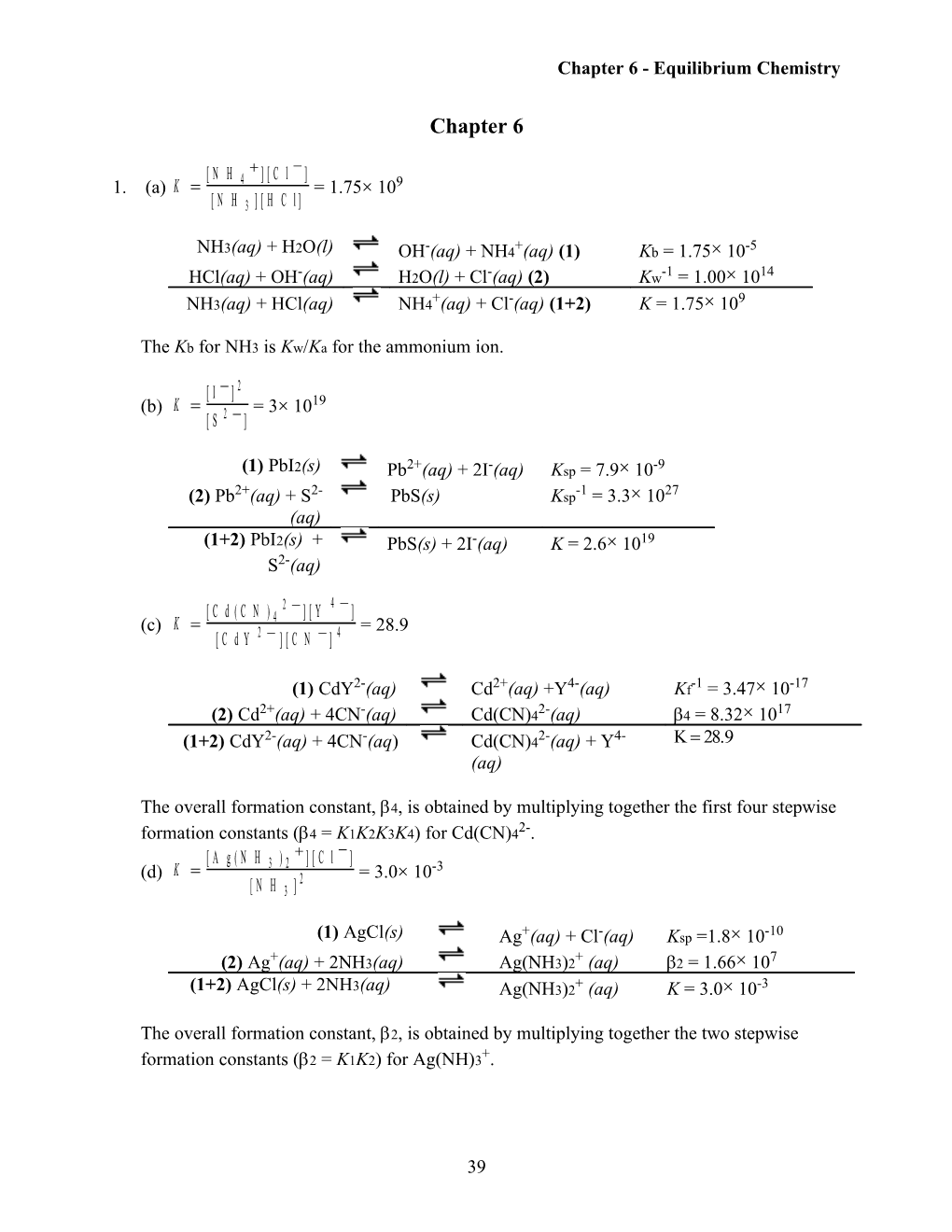 The Kb for NH3 Is Kw/Ka for the Ammonium Ion