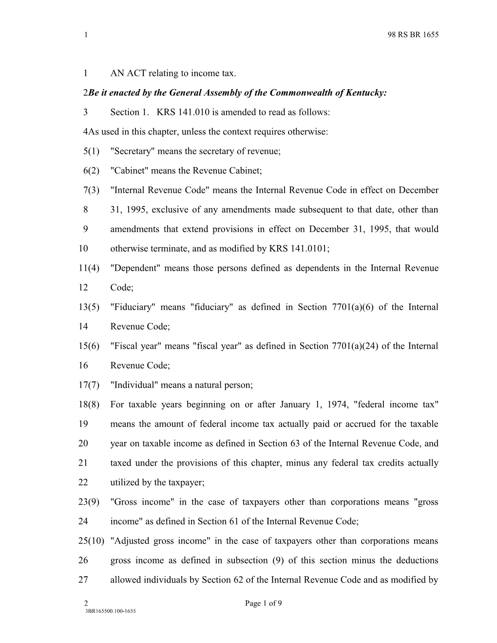 AN ACT Relating to Income Tax s1