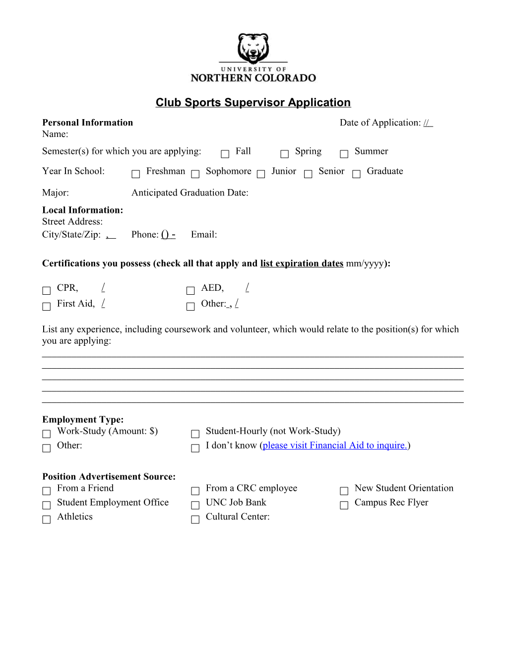 Club Sports Supervisor Application