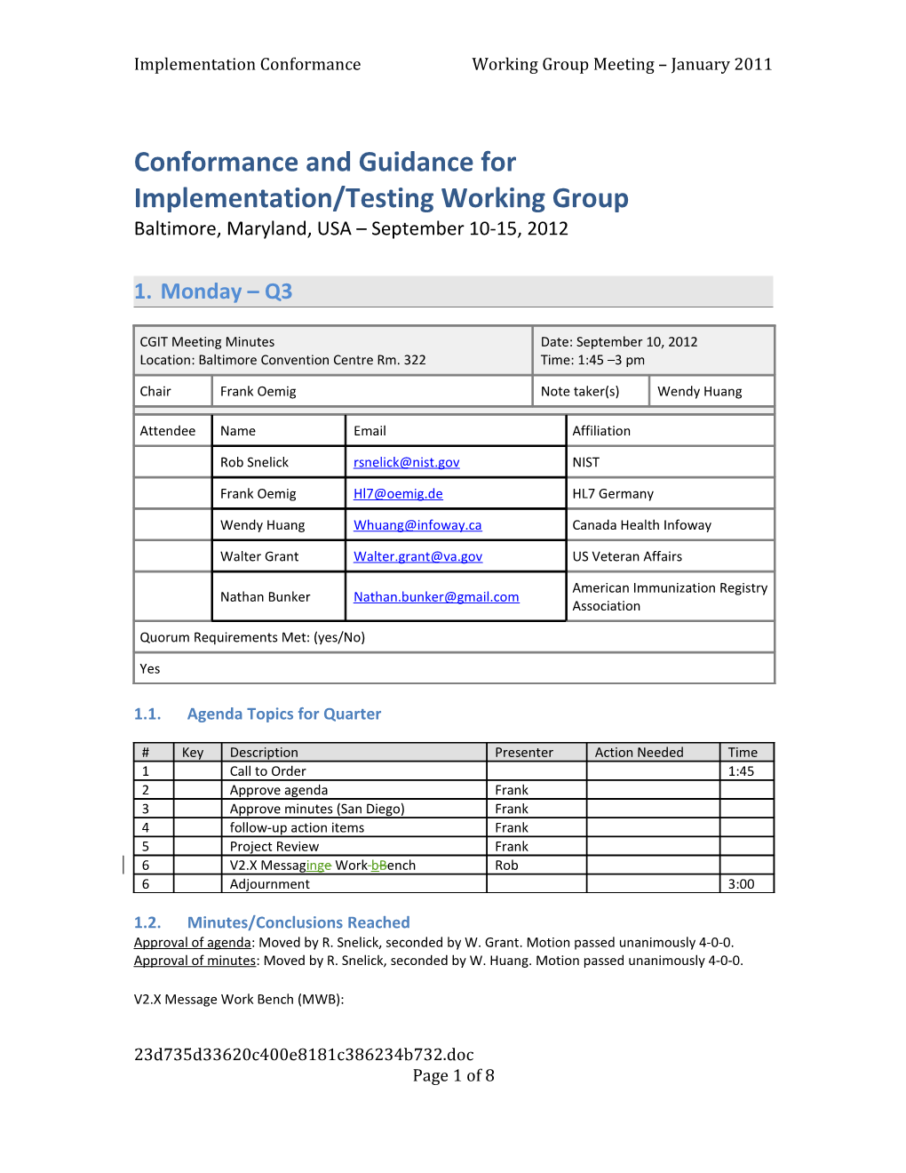 Implementation Conformance Working Group