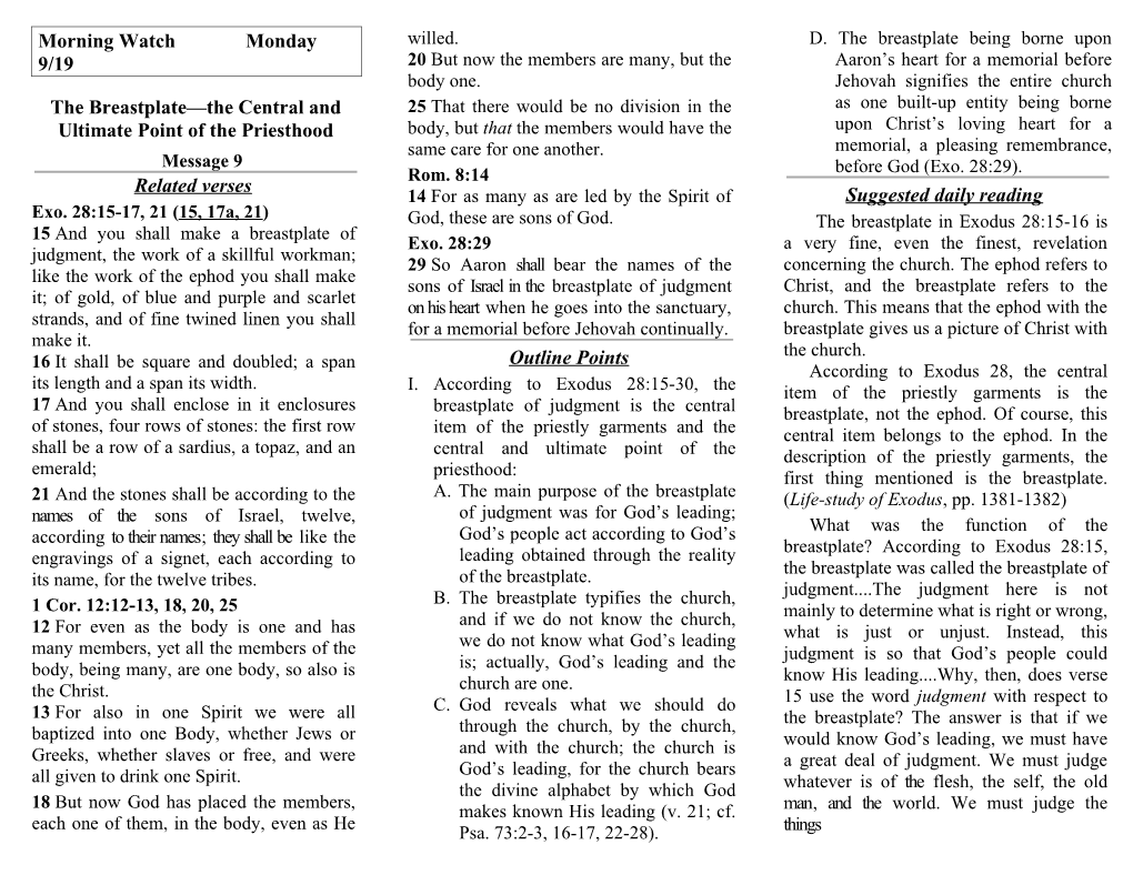 The Breastplate the Central and Ultimate Point of the Priesthood