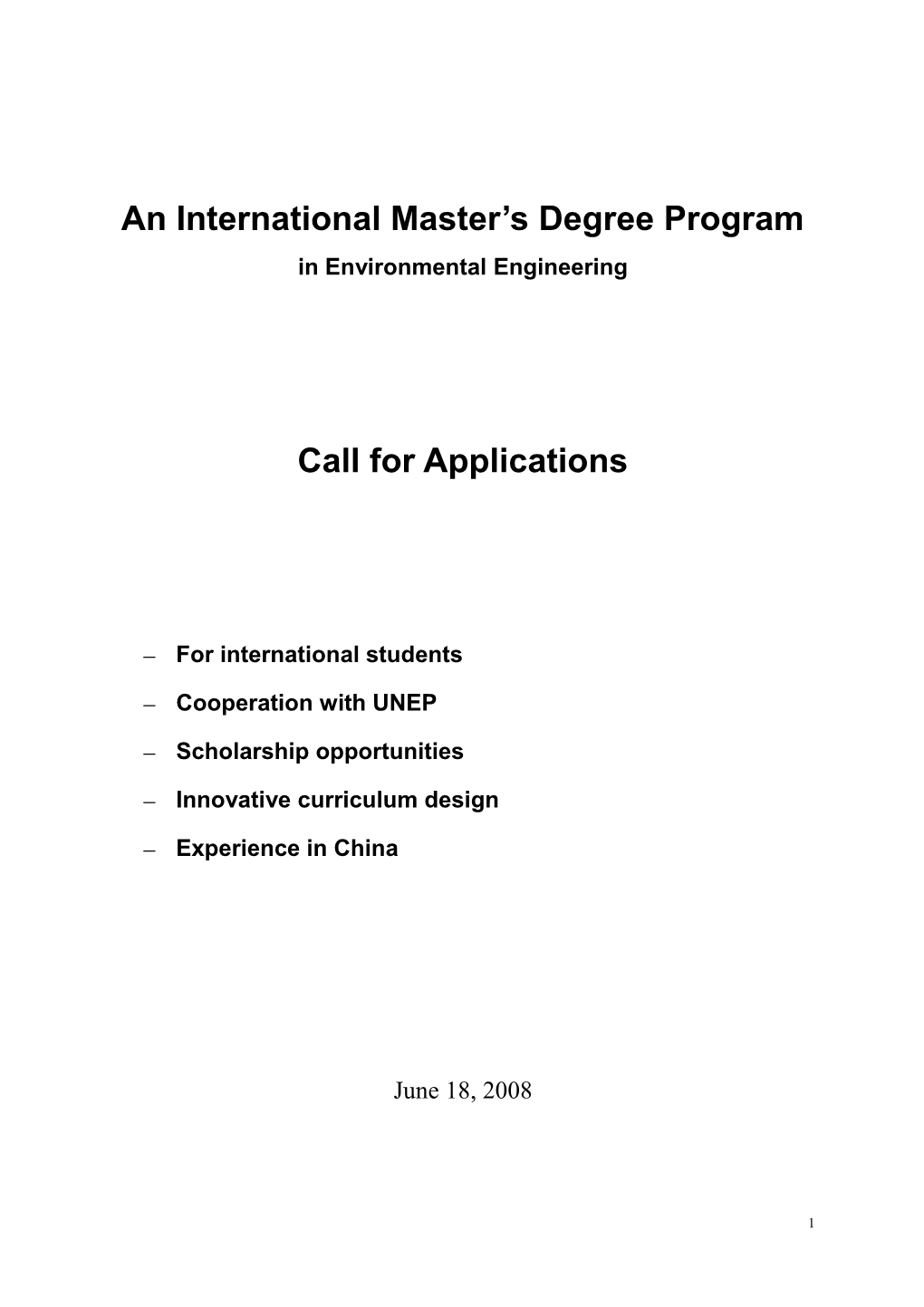 An International Master S Degree Program in Environmental Management and Sustainable Development