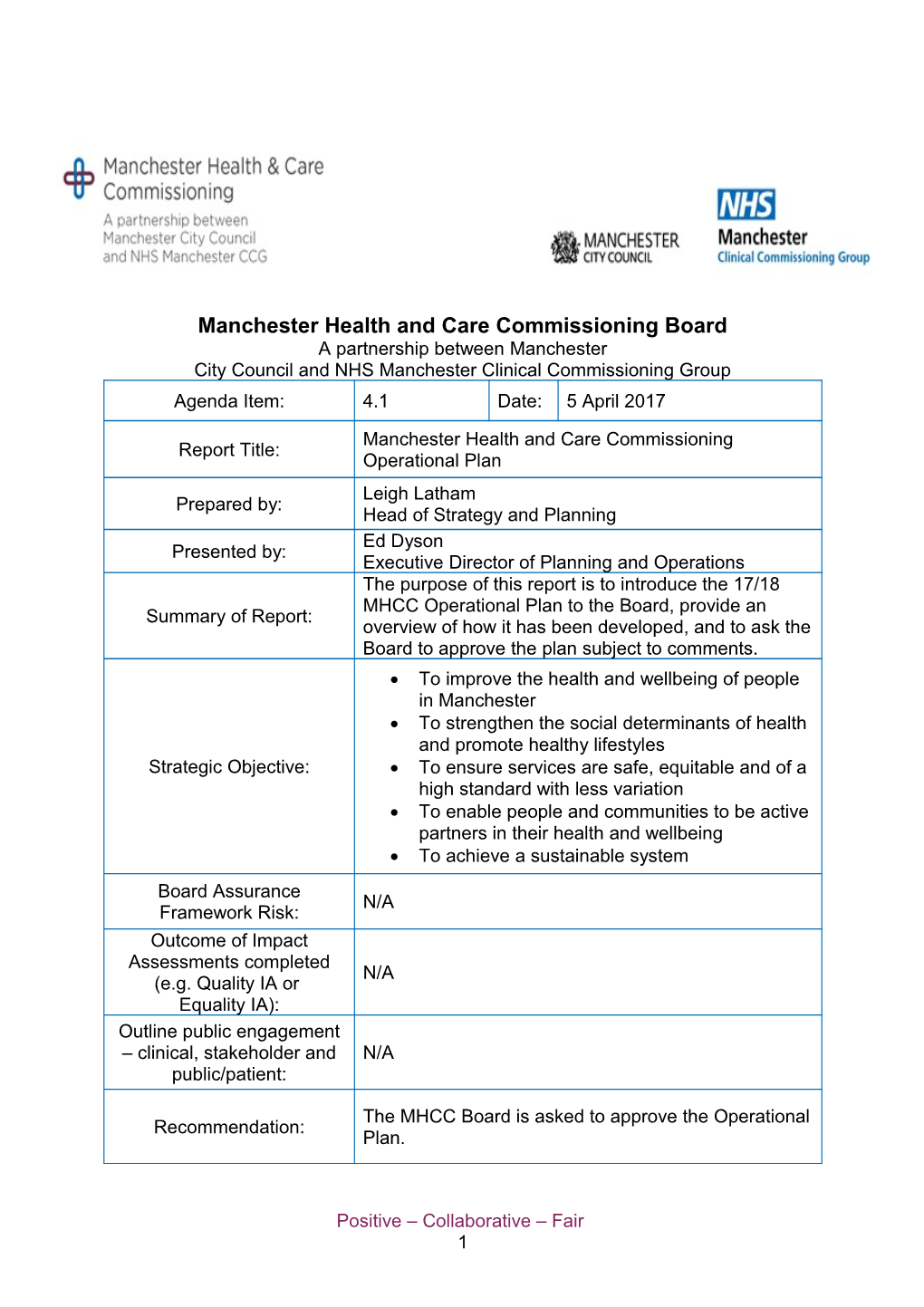 City Council and NHS Manchester Clinical Commissioning Group