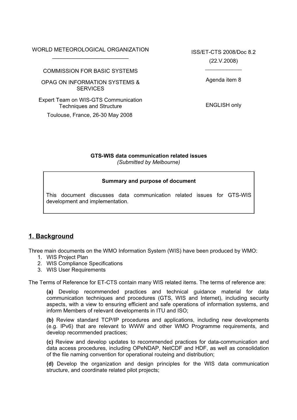 GTS-WIS Data Communication Related Issues