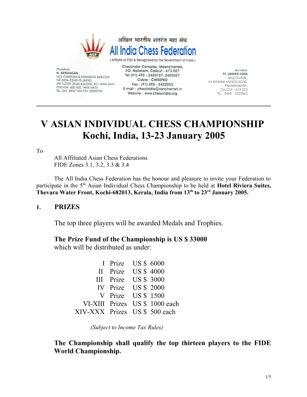 Asian Youth Chess Championship for Boys & Girls