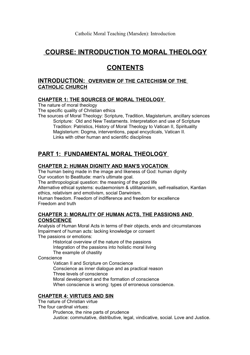 Catholic Moral Teaching (Marsden): Introduction