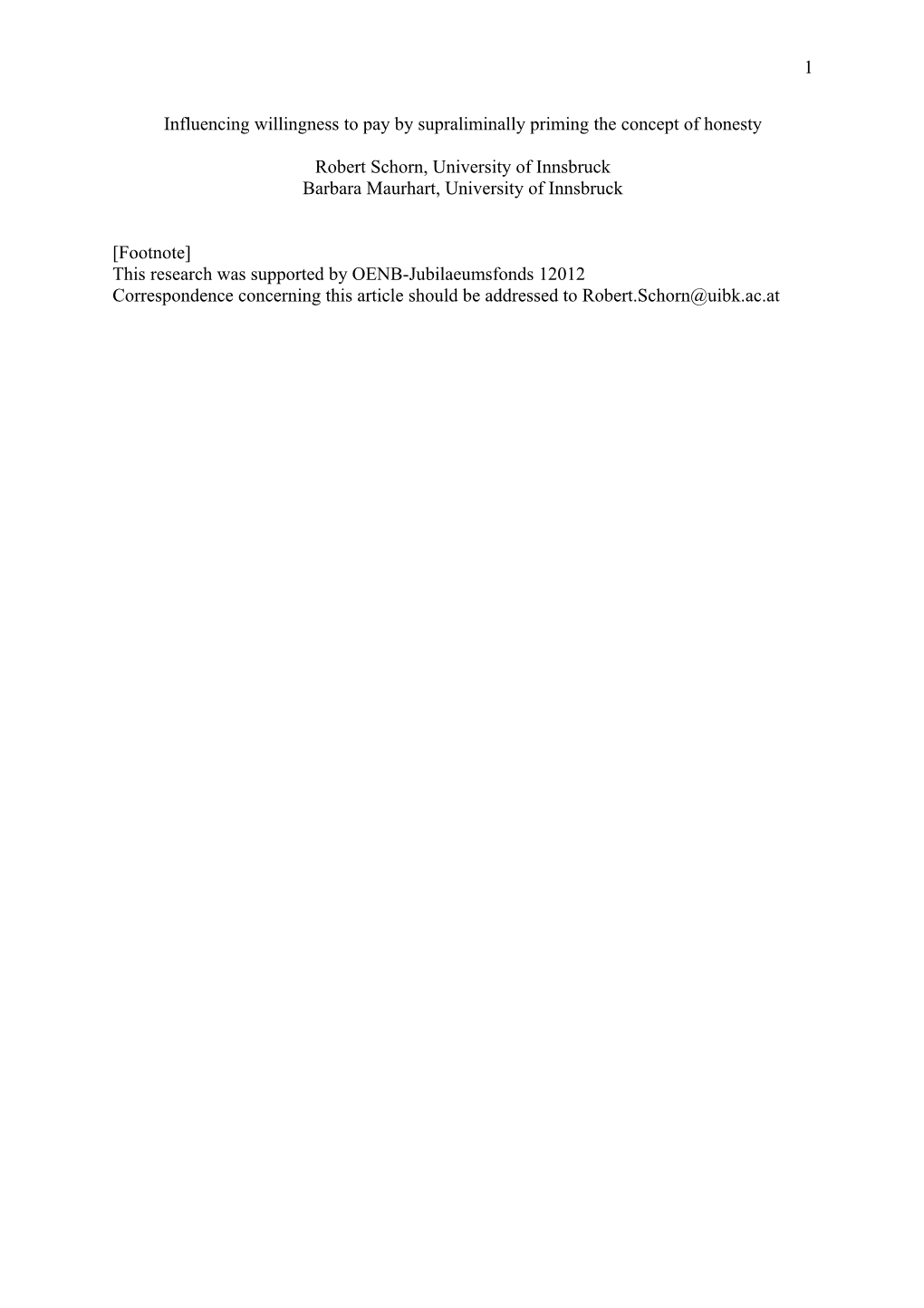 Influencing Willingness to Pay by Supraliminally Priming the Concept of Honesty