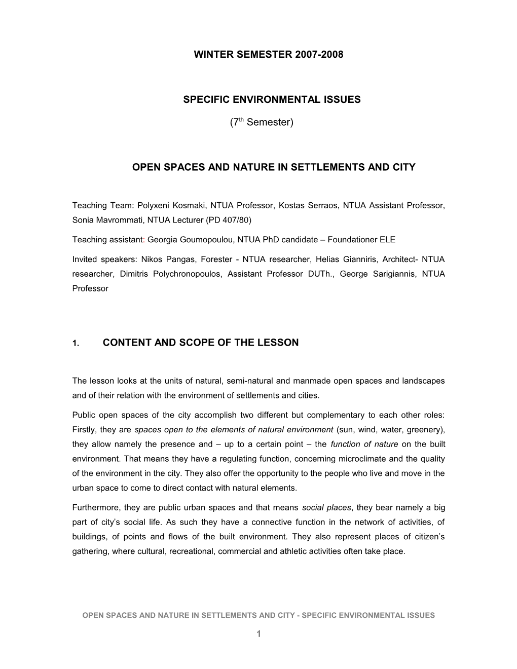 Open Spaces and Nature in Settlements and City