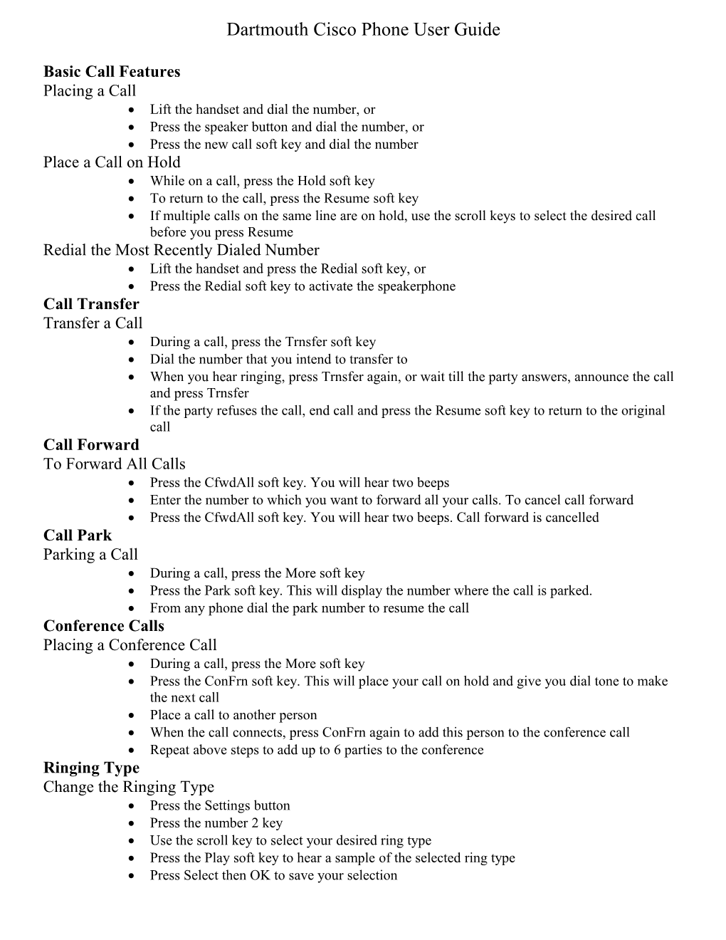 Dartmouth Cisco Phone User Guide