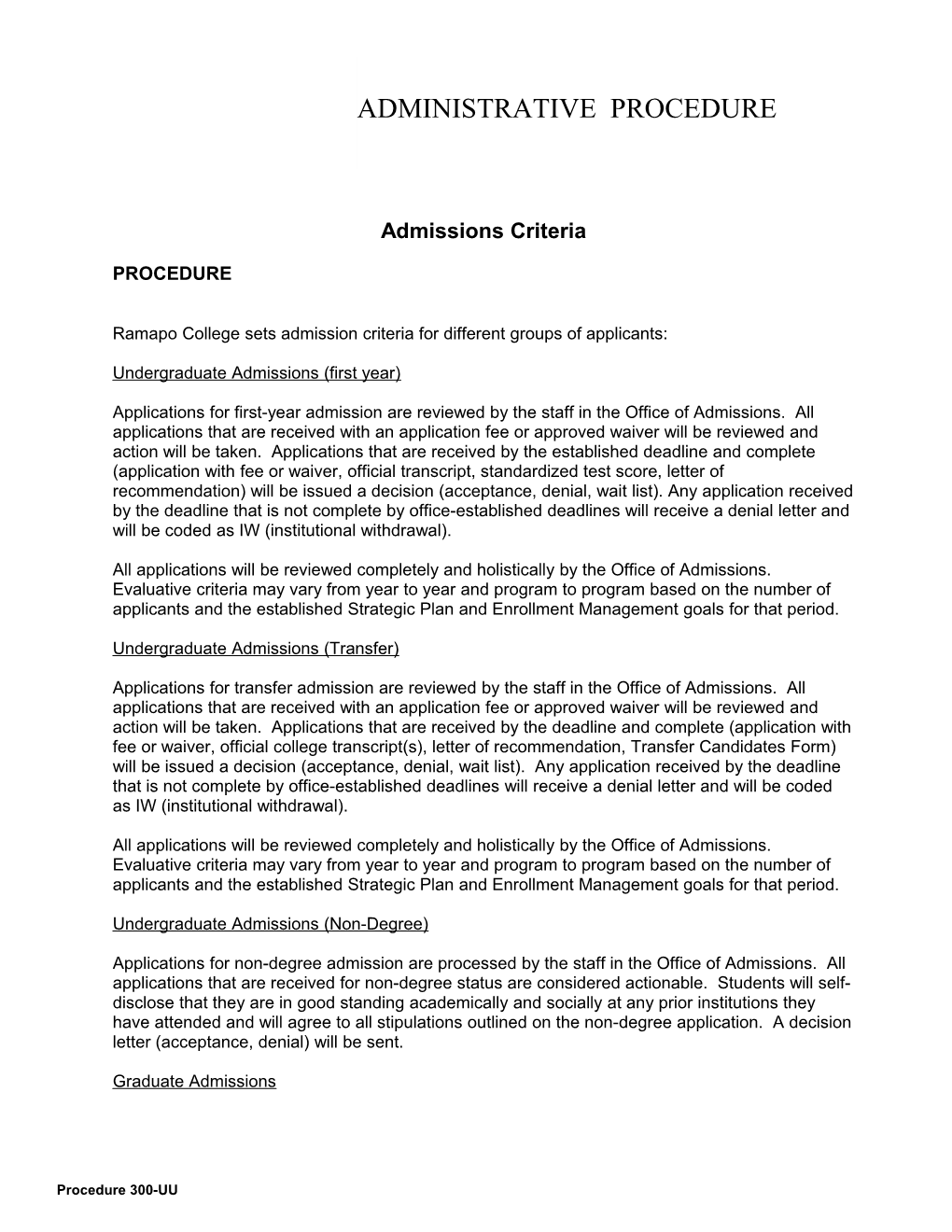 Admissions Criteria