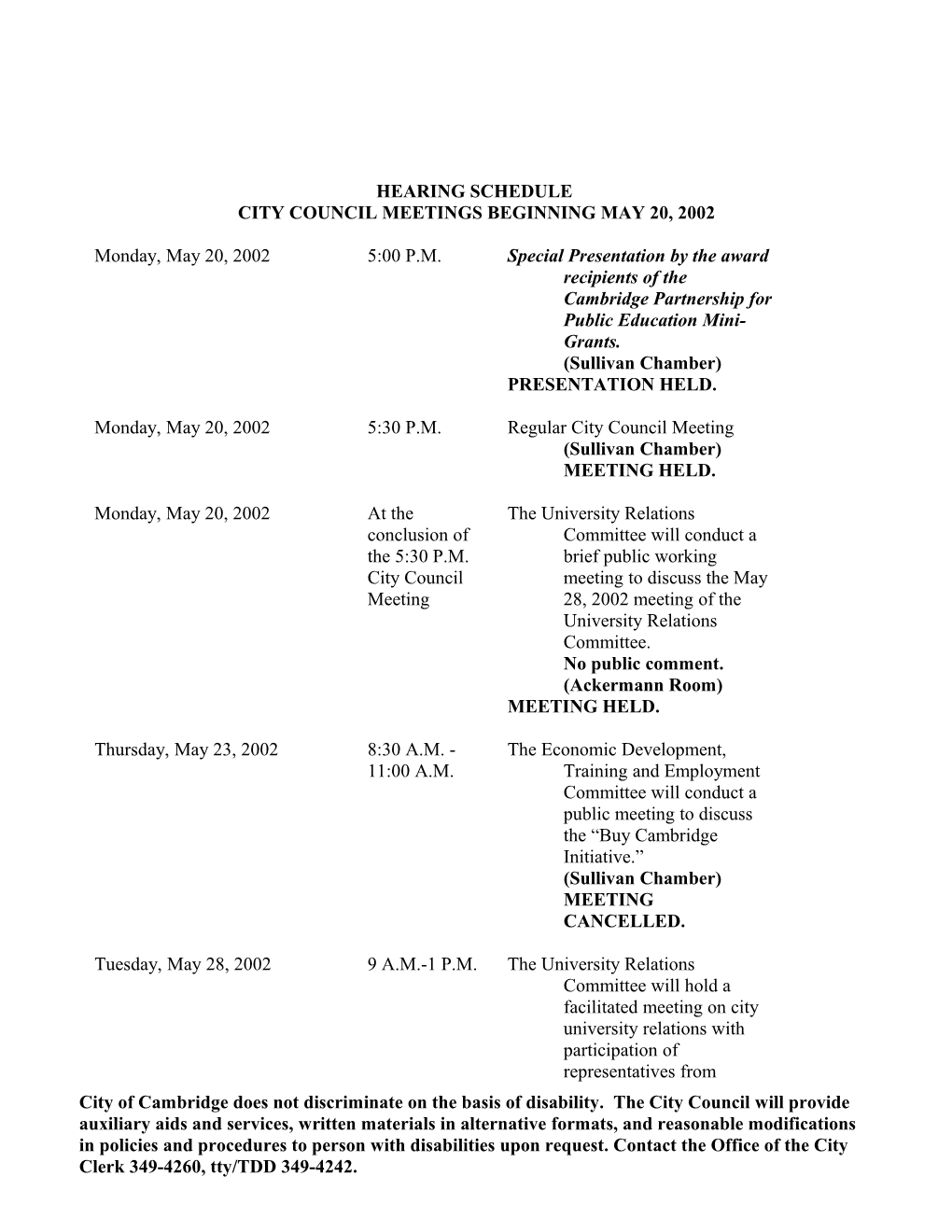 Regular City Council Meeting(Sullivan Chamber)MEETING HELD