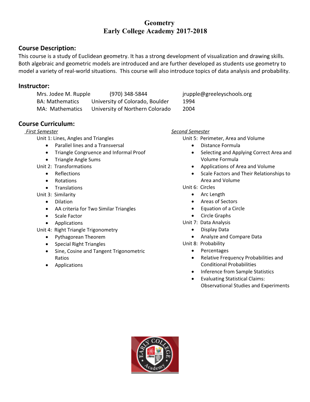 Course Cover Sheet - Algebra 1