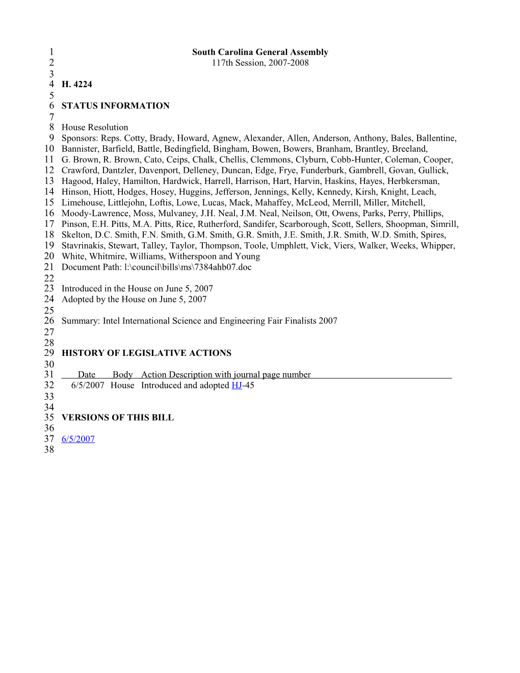 2007-2008 Bill 4224: Intel International Science and Engineering Fair Finalists 2007