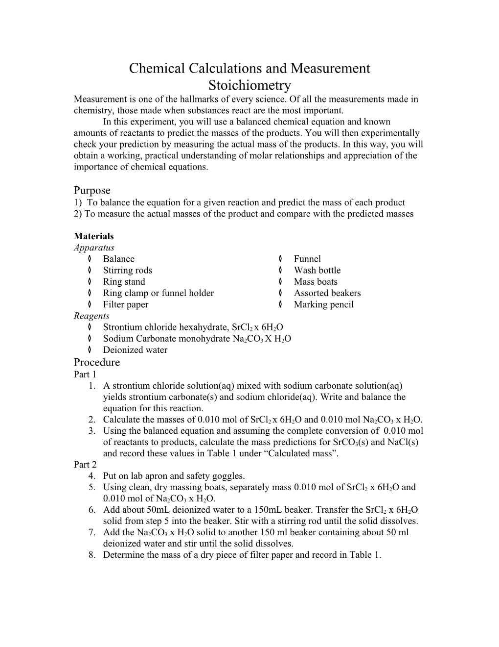 Chemical Calculations and Measurement