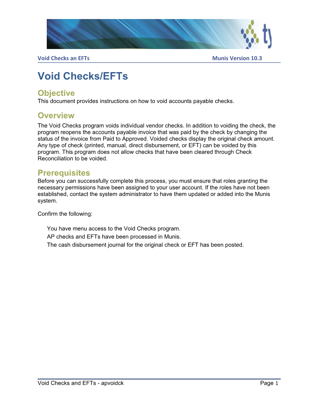 Void Checks an Efts Munis Version 10.3