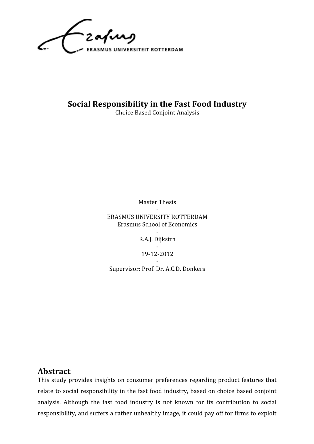 Social Responsibility in the Fast Food Industry