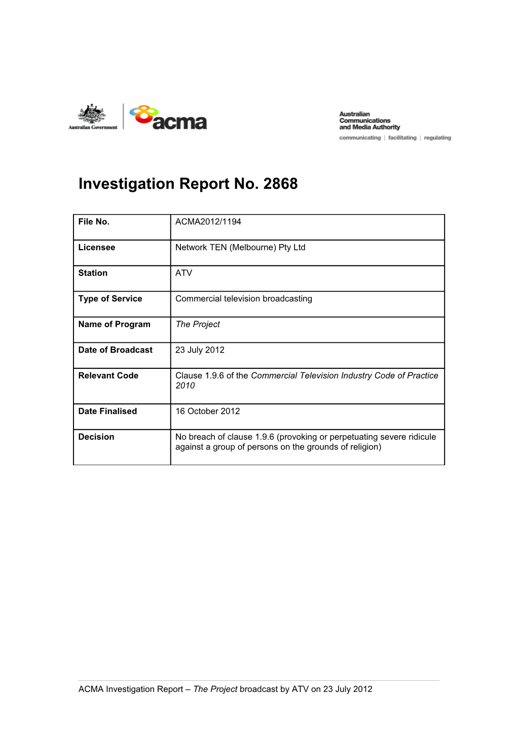 ATV - ACMA Investigation Report 2868