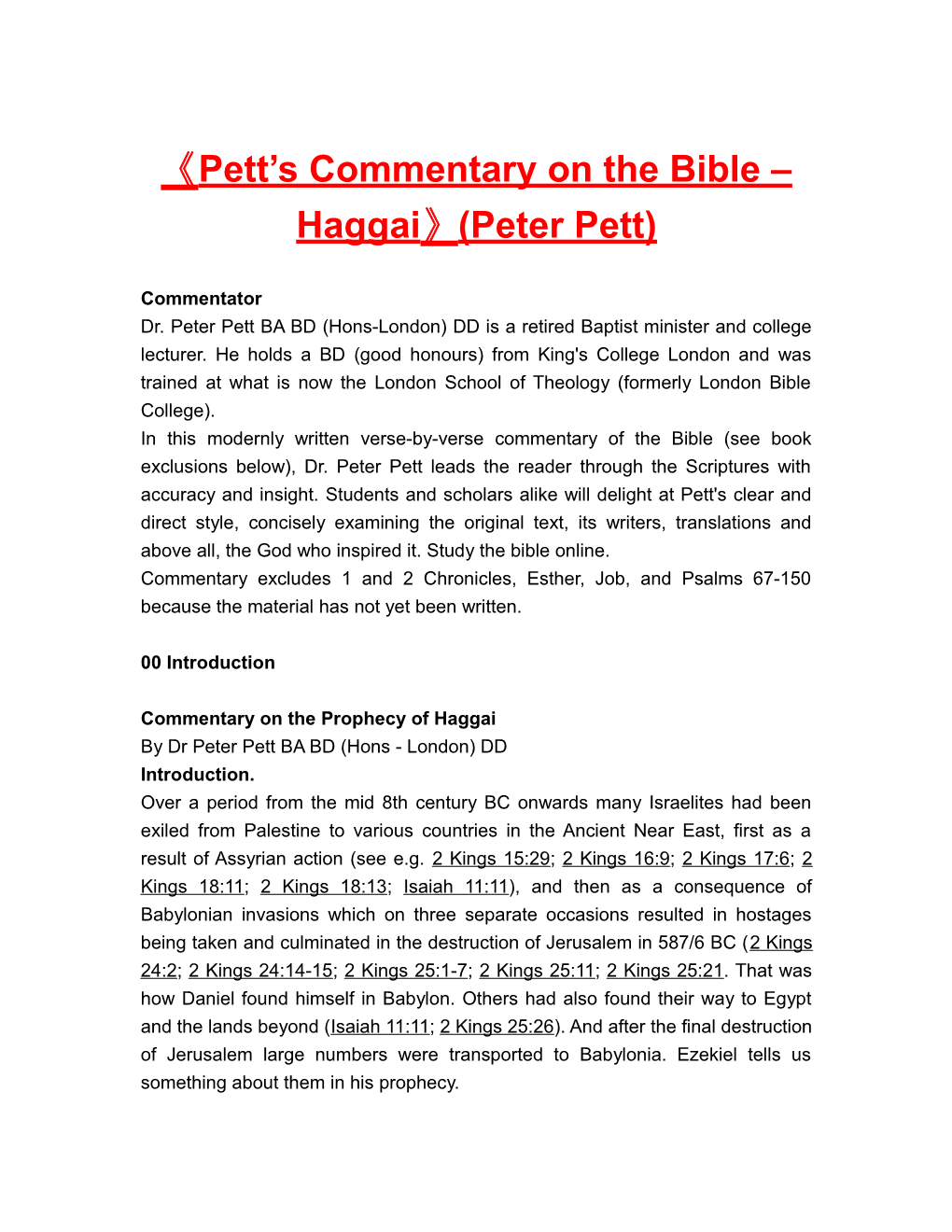 Pett S Commentary on the Bible Haggai (Peter Pett)