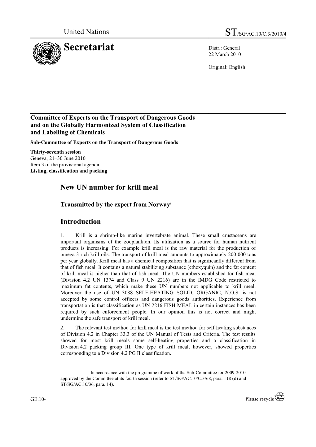 Sub-Committee of Experts on the Transport of Dangerous Goods s1