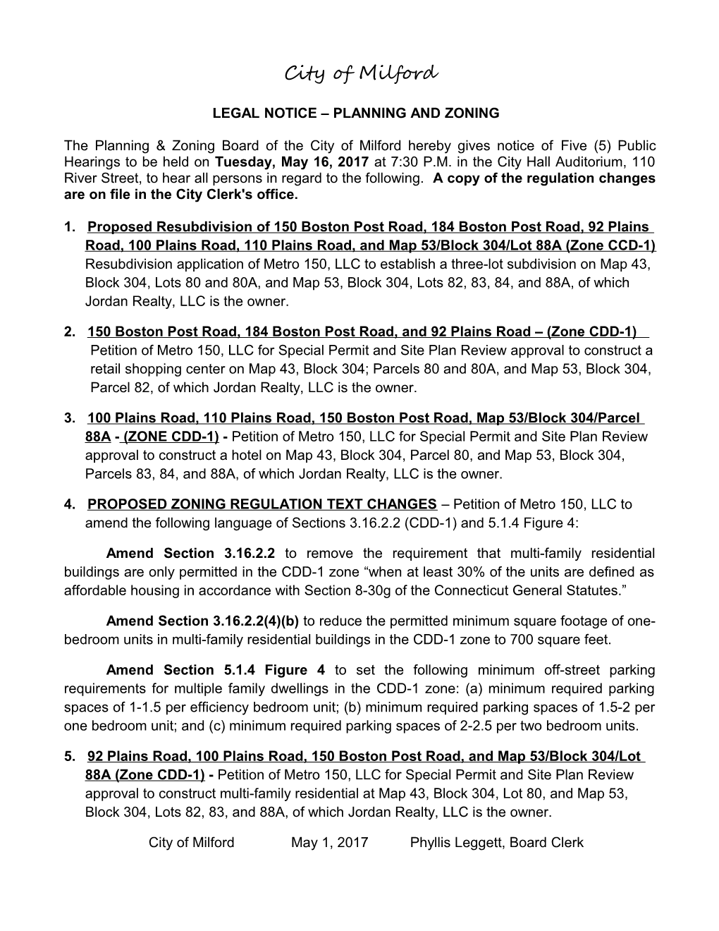 Legal Notice Planning and Zoning