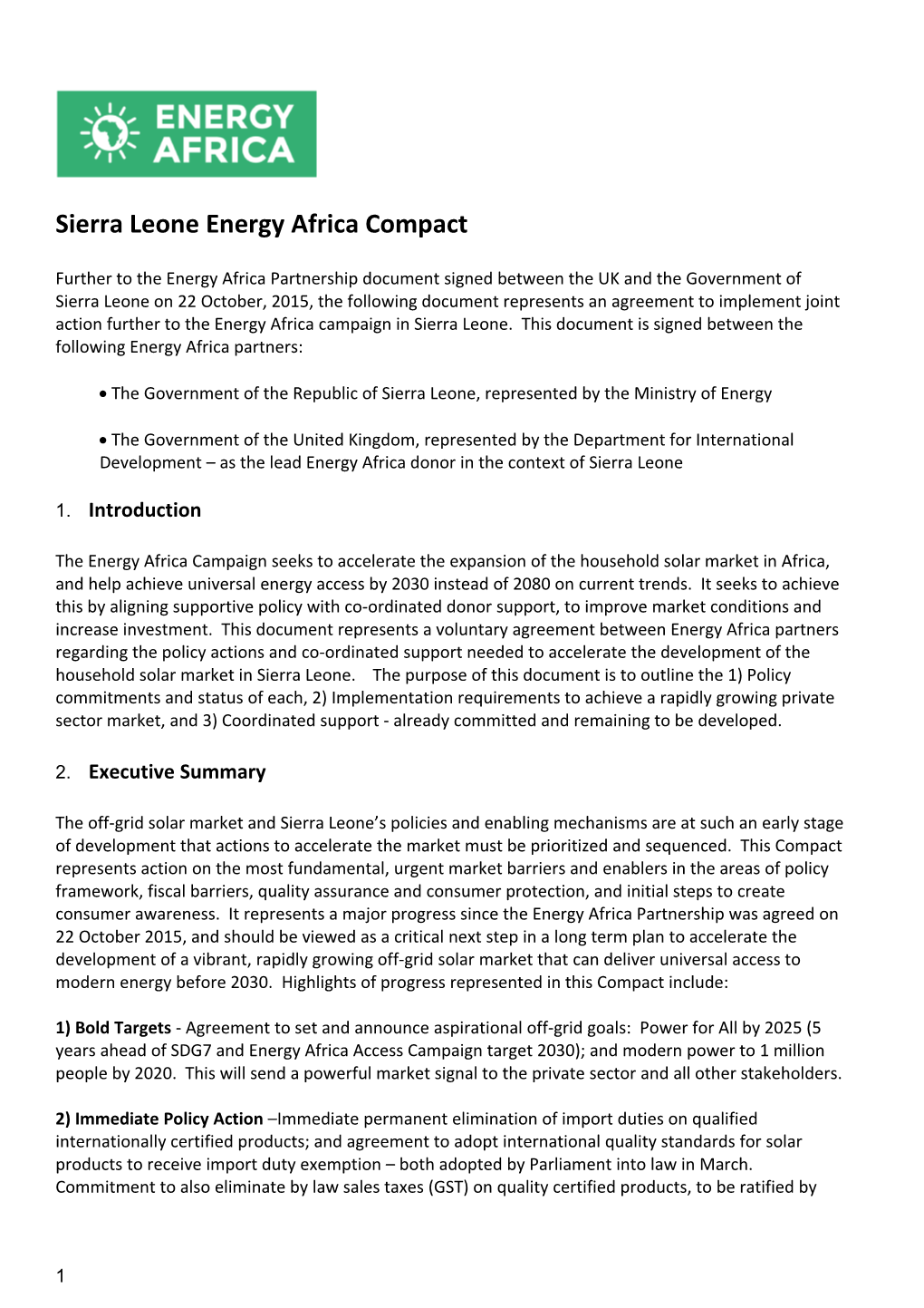 Sierra Leone Energy Africa Compact