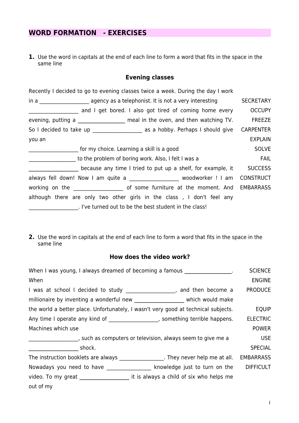 Word Formation - Exercises