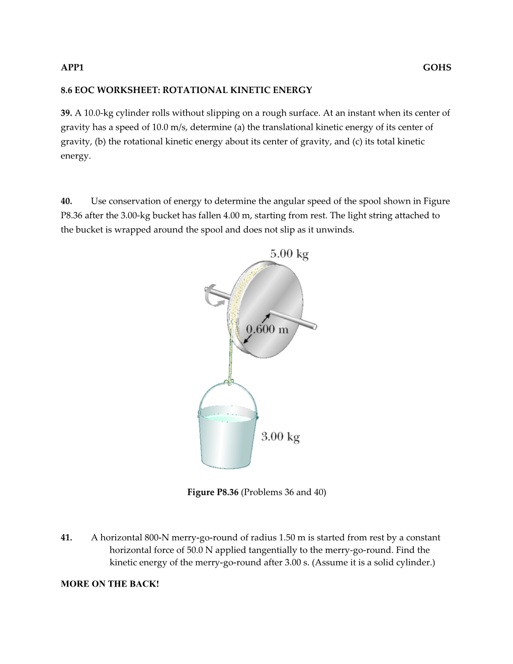 8.6 Eoc Worksheet: Rotational Kinetic Energy