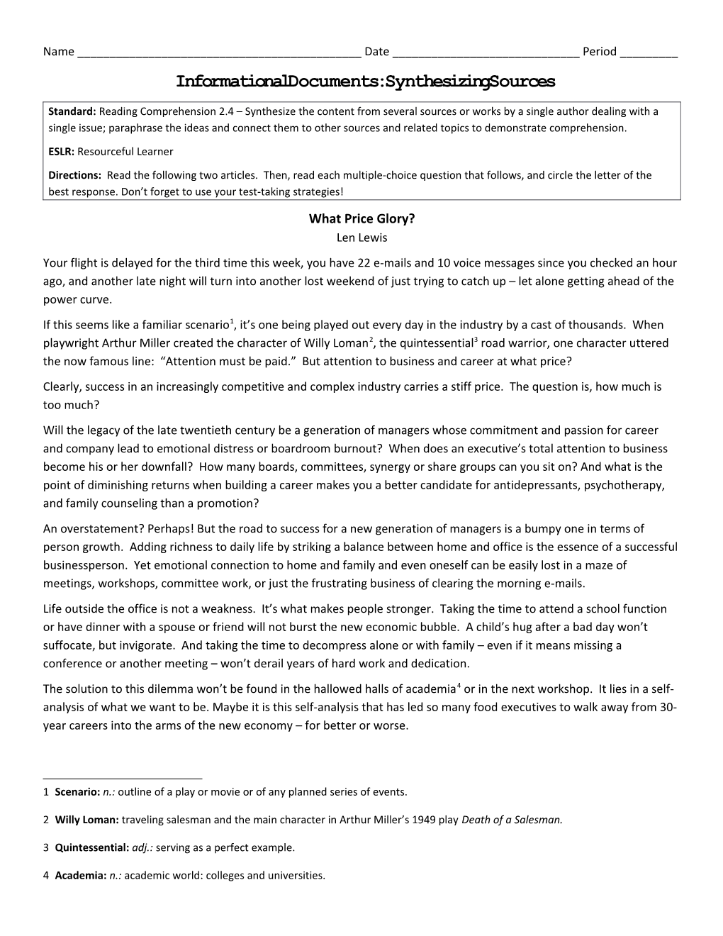 Informational Documents: Synthesizing Sources