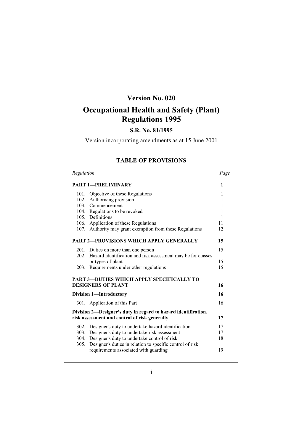 Occupational Health and Safety (Plant) Regulations 1995