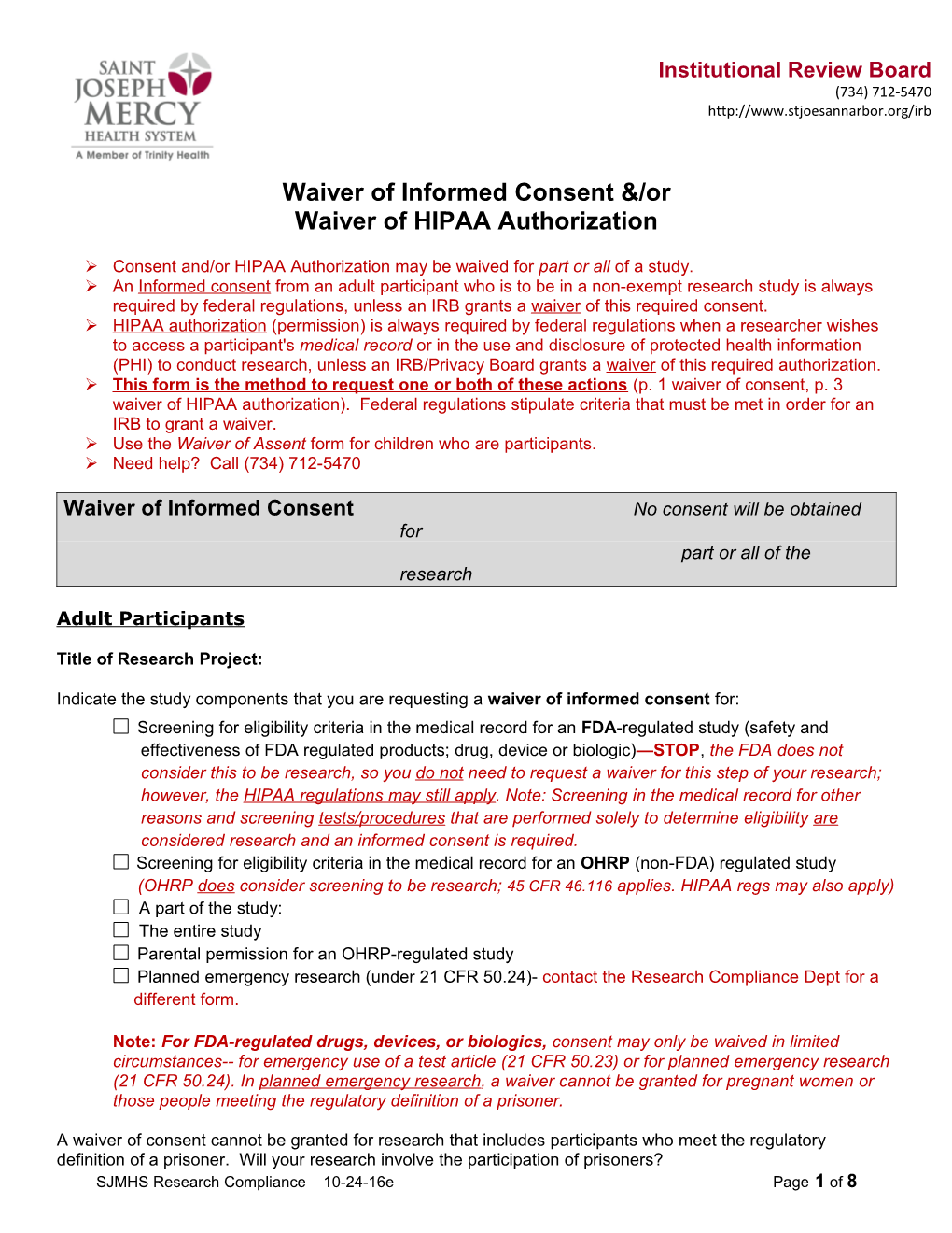 Waiver of Informed Consent&/Or