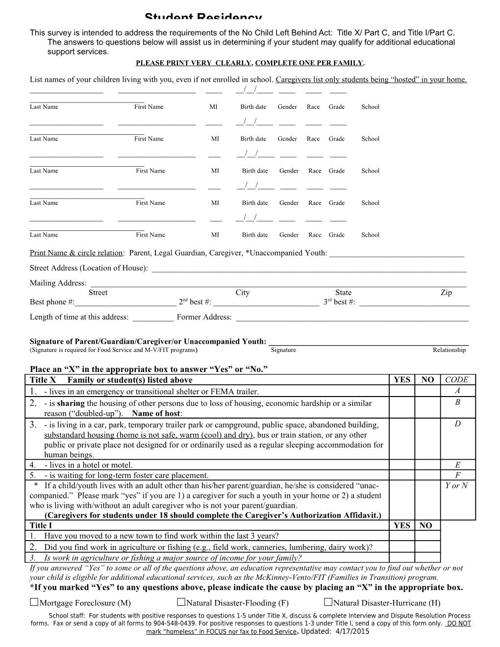 Student Residency Information