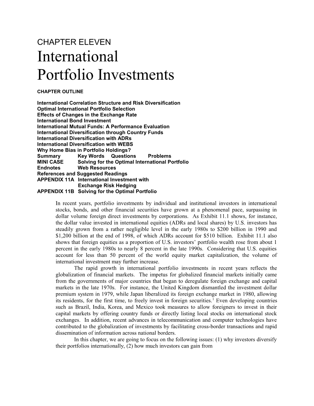 International Correlation Structure and Risk Diversification