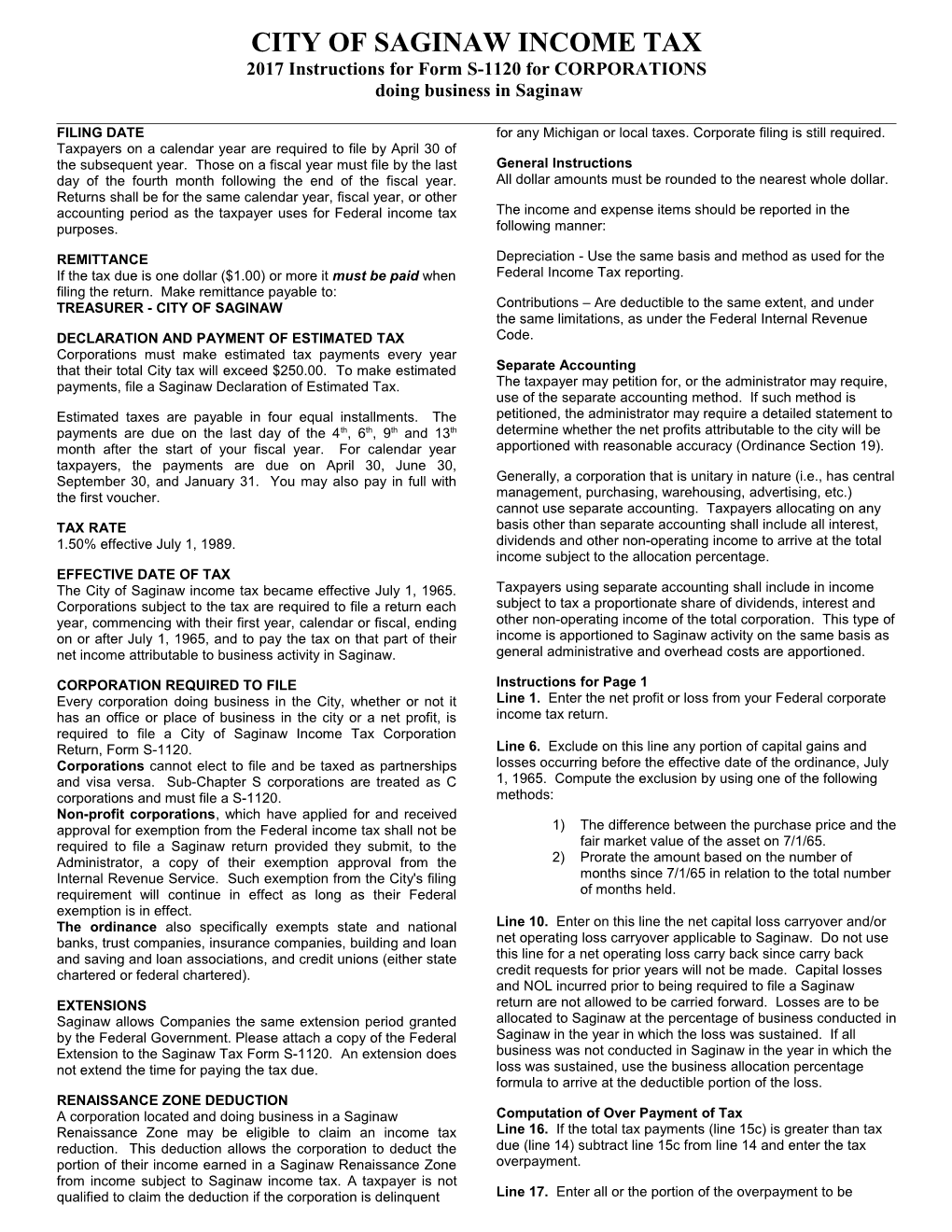 City of Saginaw Income Tax