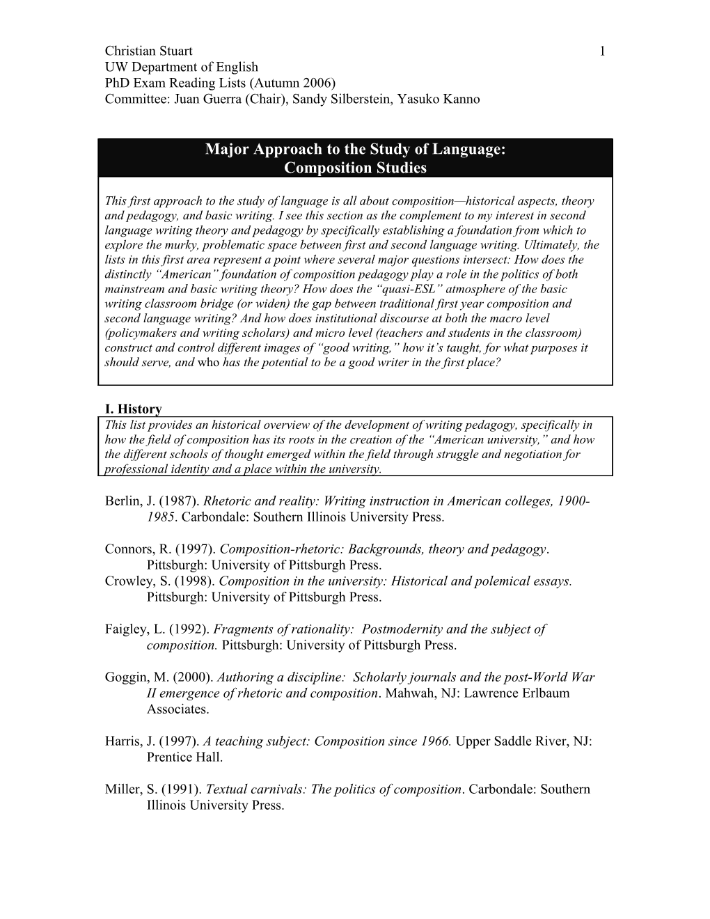 First Major Approach to the Study of Language: Composition Studies