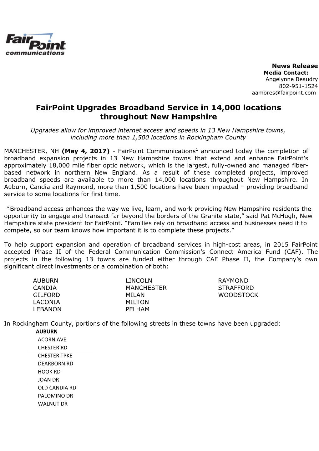 Fairpoint Upgrades Broadband Service in 14,000 Locations Throughout New Hampshire s1
