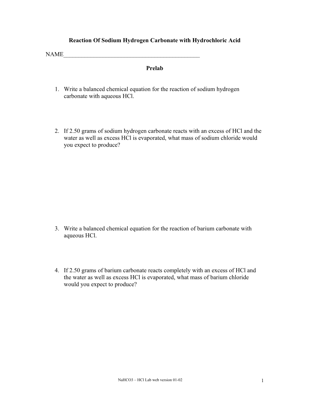 Reaction of Sodium Hydrogen Carbonate with Hydrochloric Acid